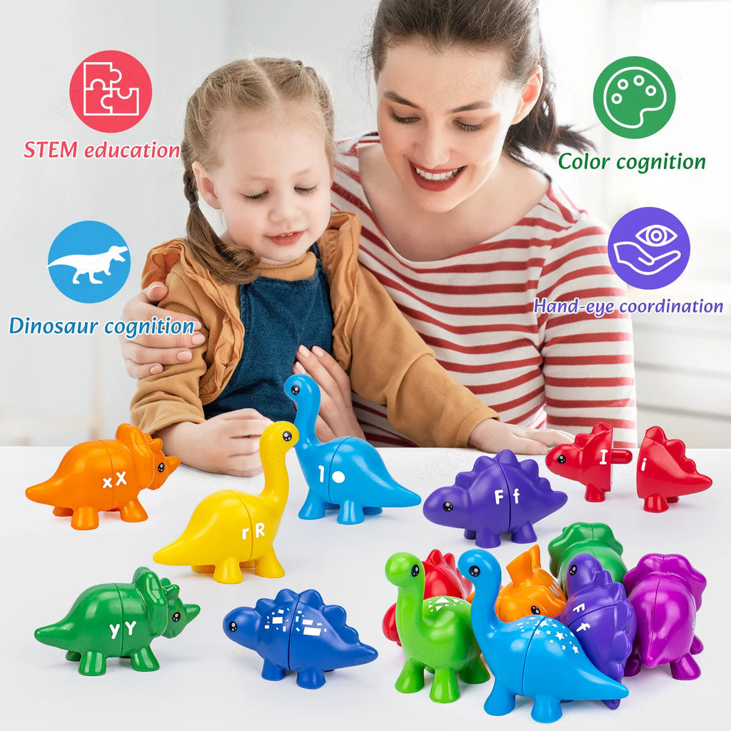 Matching Dinosaur Toy with Storage Bucket – Montessori Counting & Learning Toy for Toddlers