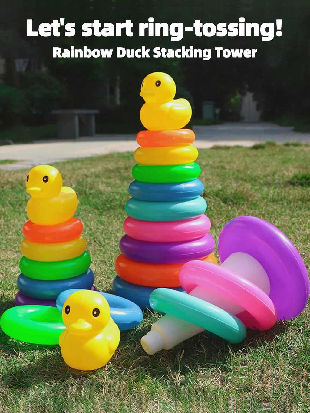Yellow Duck Rainbow Tower Stacking Toy – Circle Toss & Stacking Game for Kids