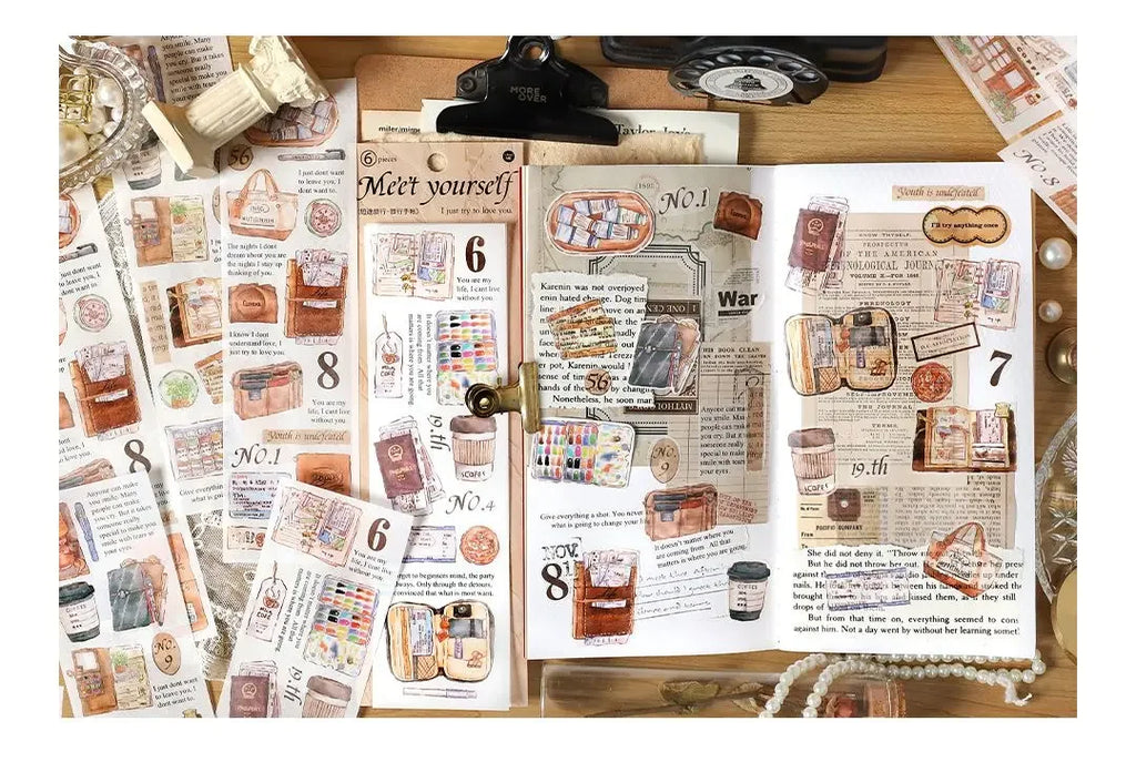 Travel Stickers Pack – 6pcs DIY Scrapbooking & Junk Journal
