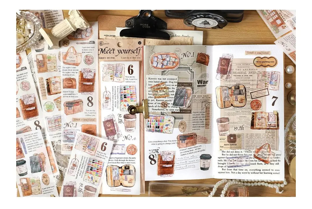 Travel Stickers Pack – 6pcs DIY Scrapbooking & Junk Journal