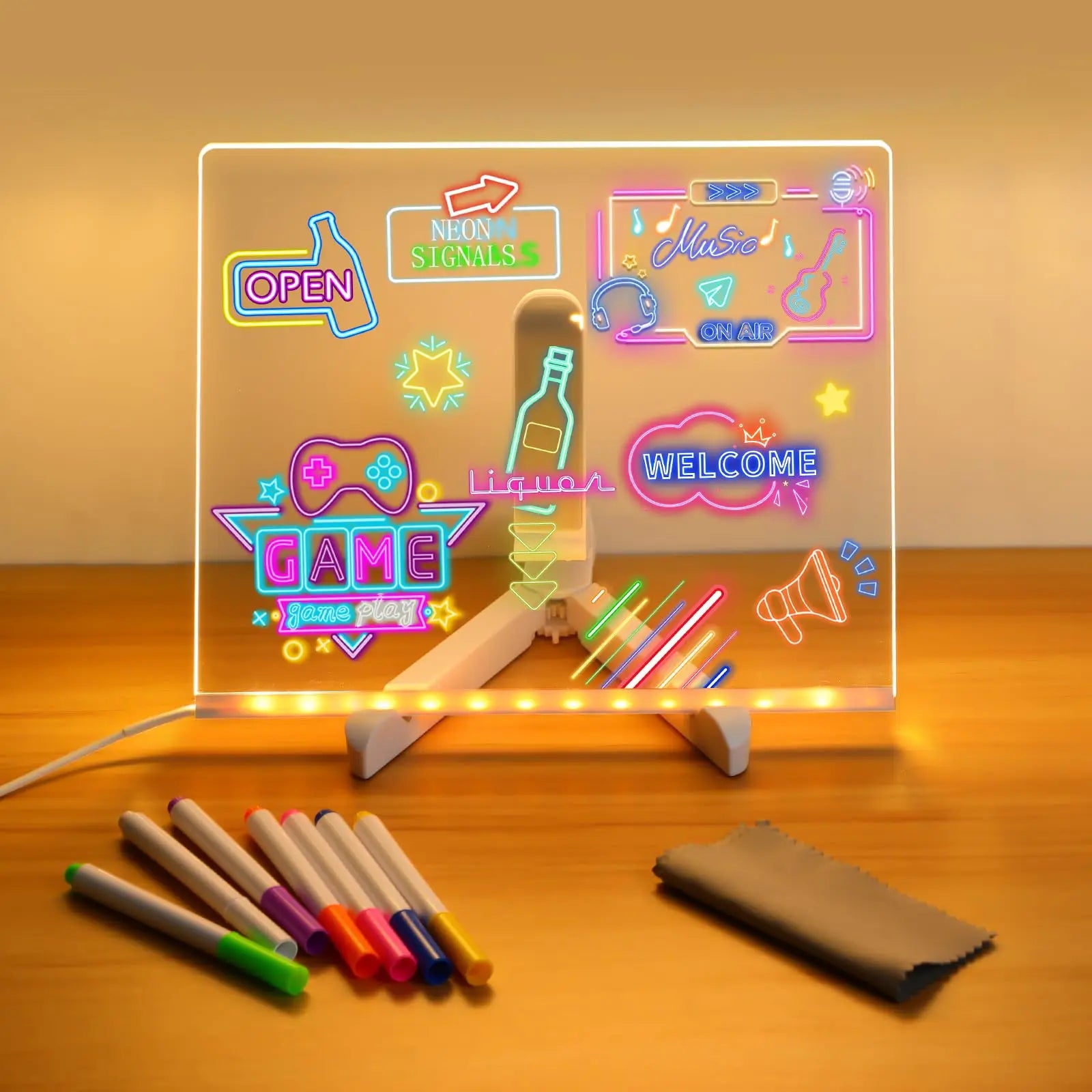 LED Note Board with Night Light – Colourful Drawing Board for Kids with 7 Pens