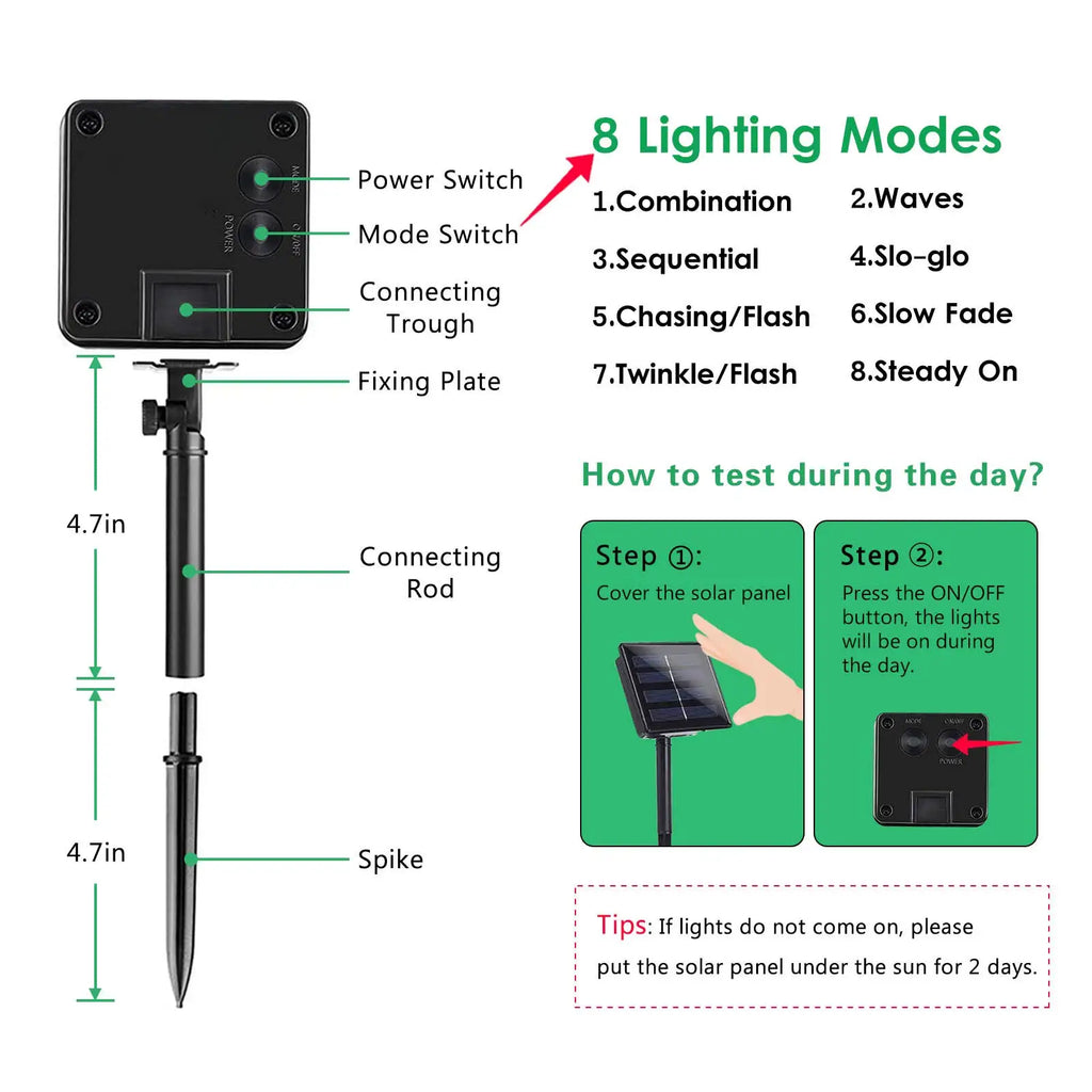 LED Plastic Leath Solar Powered Outdoor Fairy Lights IP65 Waterproof 8 Lighting Modes for Christmas Wedding Decoration
