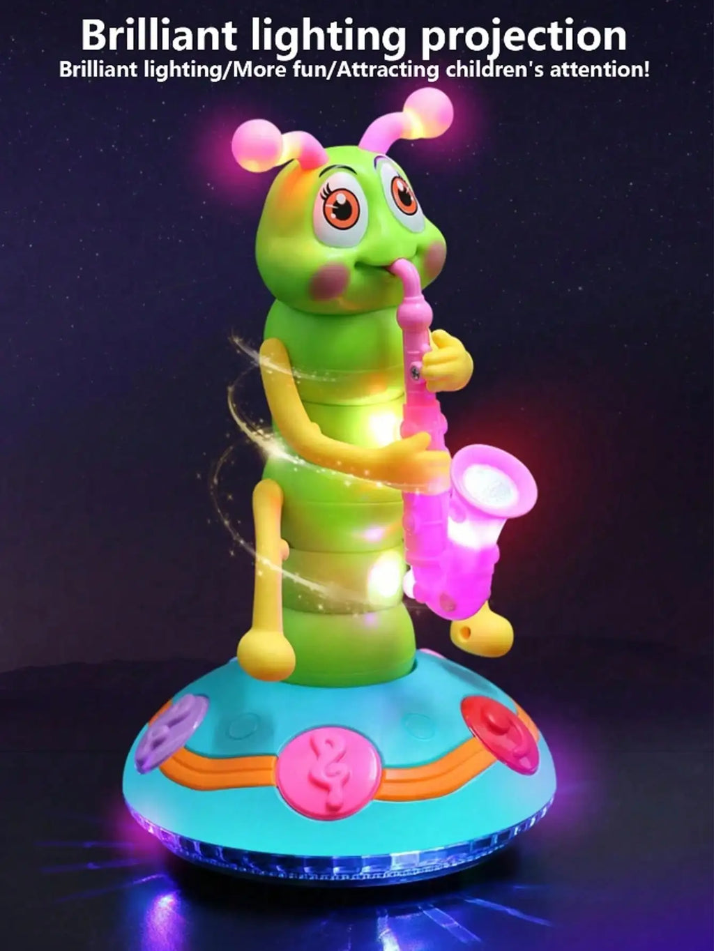 Electric Caterpillar Saxophone Toy – Dancing LED Light Music Toy for Kids