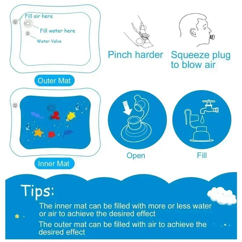 Baby Water Play Mat | Inflatable Tummy Time Sensory Pad for Infants & Toddlers