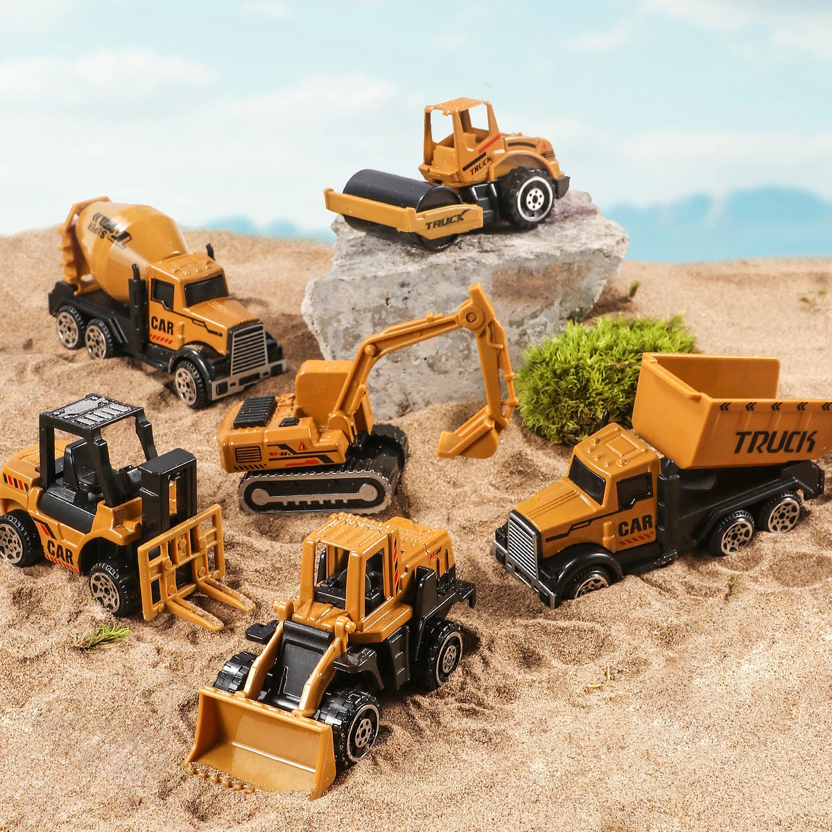 6pc Diecast Engineering Vehicle Set – Alloy Toy Cars with Excavator, Bulldozer & Roller