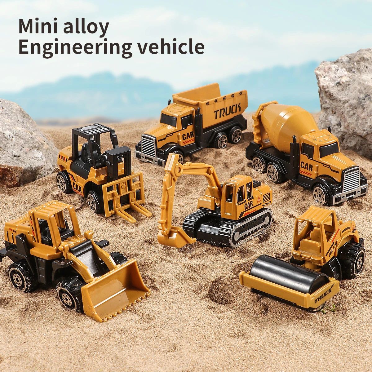 6pc Diecast Engineering Vehicle Set – Alloy Toy Cars with Excavator, Bulldozer & Roller