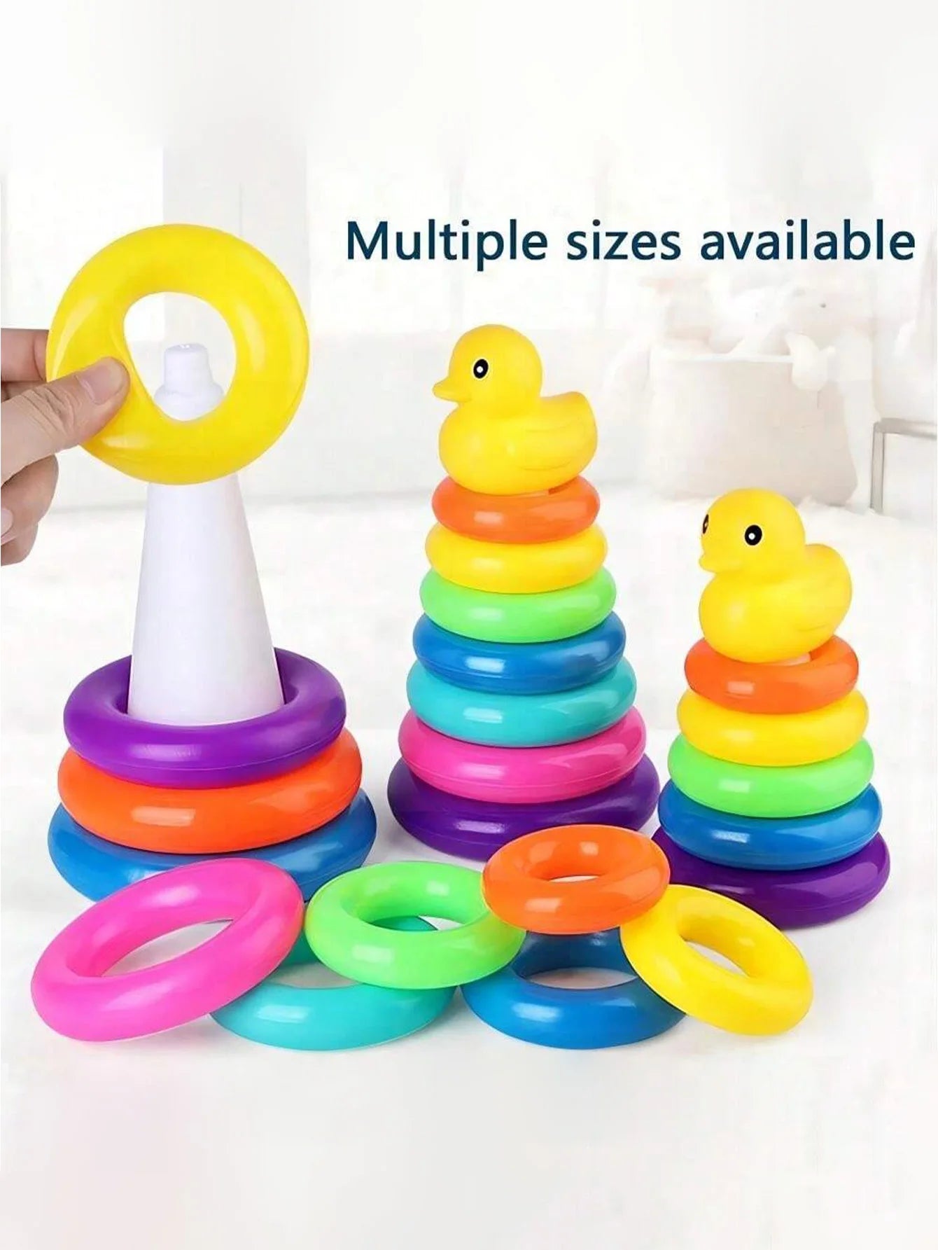 Yellow Duck Rainbow Tower Stacking Toy – Circle Toss & Stacking Game for Kids