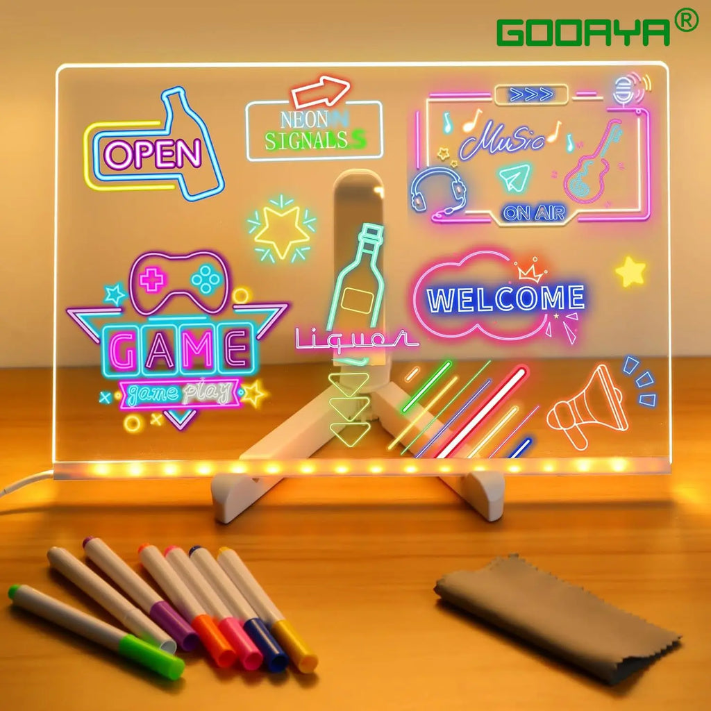 LED Note Board with Night Light – Colourful Drawing Board for Kids with 7 Pens