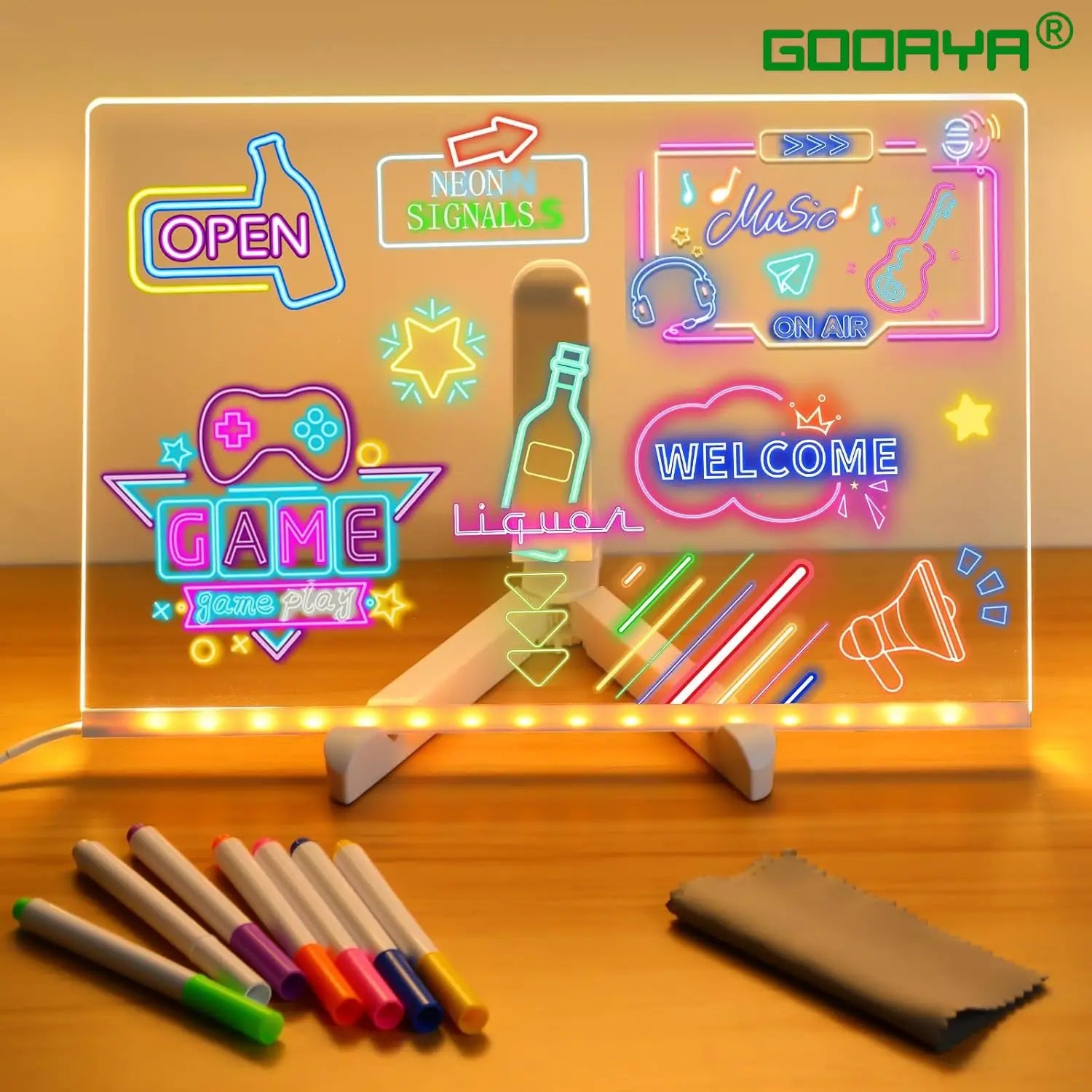 LED Note Board with Night Light – Colourful Drawing Board for Kids with 7 Pens
