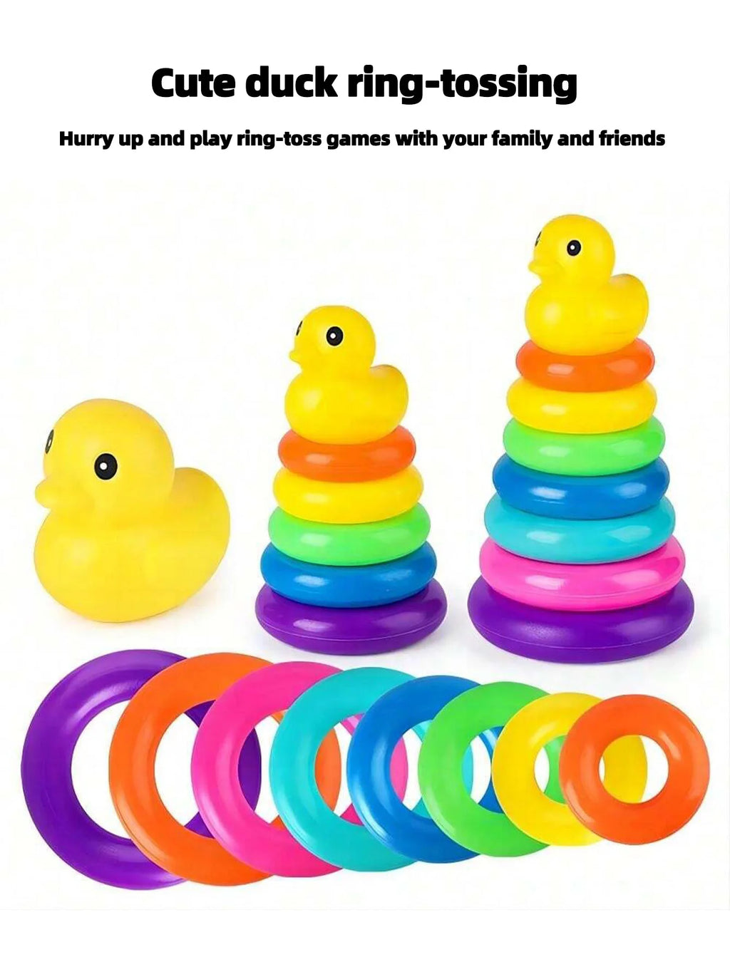 Yellow Duck Rainbow Tower Stacking Toy – Circle Toss & Stacking Game for Kids