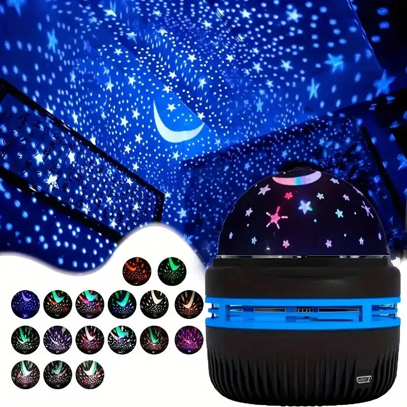 Galaxy Star Projector Night Light – LED Moon & Star Bedroom Atmosphere Lamp