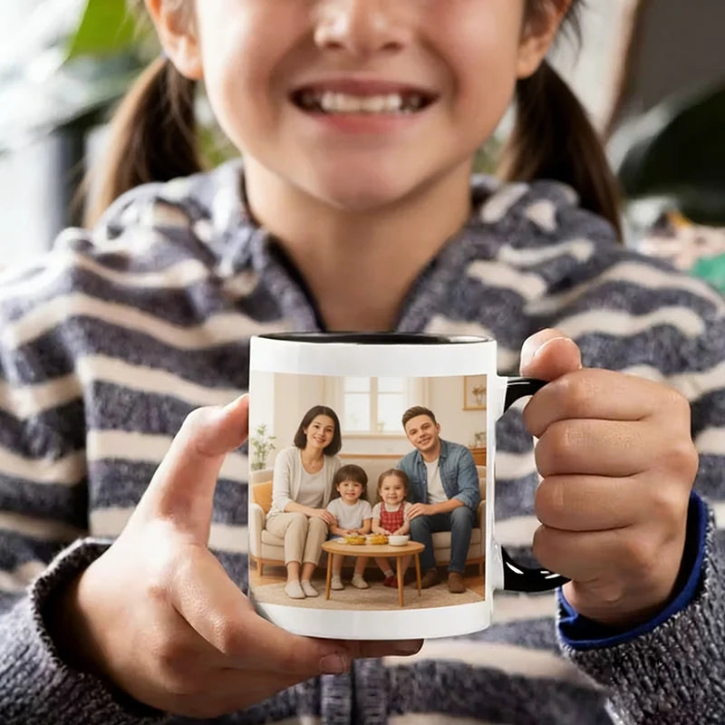 Personalised Photo & Text Mug – Custom Colour Ceramic Gift