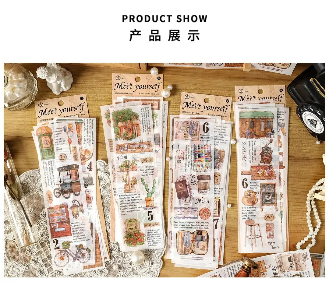 Travel Stickers Pack – 6pcs DIY Scrapbooking & Junk Journal