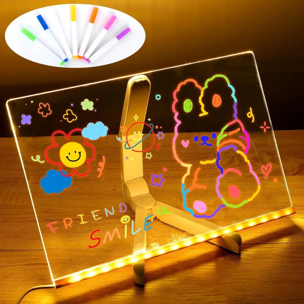 LED Note Board with Night Light – Colourful Drawing Board for Kids with 7 Pens