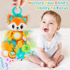 Baby Sensory Hanging Toy – Crinkle Squeaky Plush Animal with Teether for Pram, Crib & Car Seat