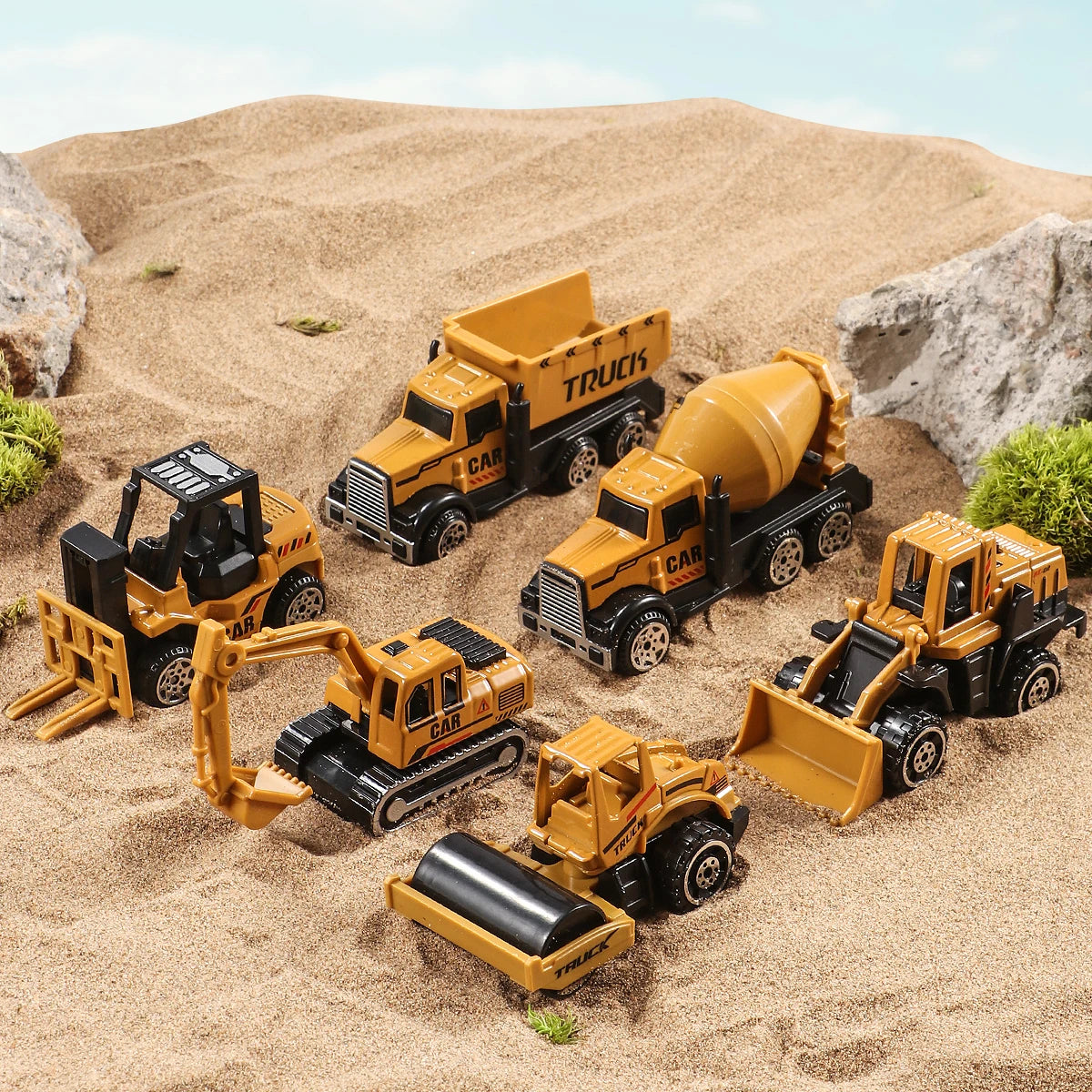 6pc Diecast Engineering Vehicle Set – Alloy Toy Cars with Excavator, Bulldozer & Roller