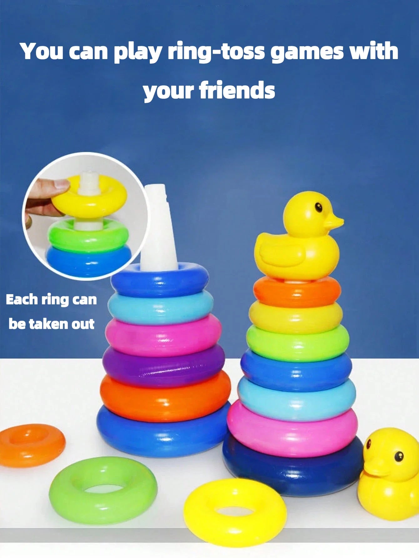 Yellow Duck Rainbow Tower Stacking Toy – Circle Toss & Stacking Game for Kids