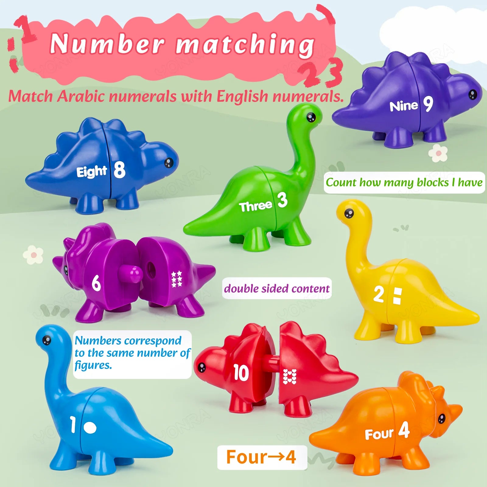 Matching Dinosaur Toy with Storage Bucket – Montessori Counting & Learning Toy for Toddlers