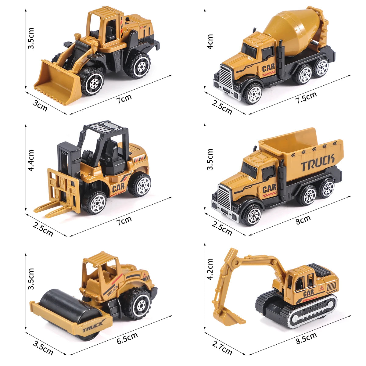 6pc Diecast Engineering Vehicle Set – Alloy Toy Cars with Excavator, Bulldozer & Roller