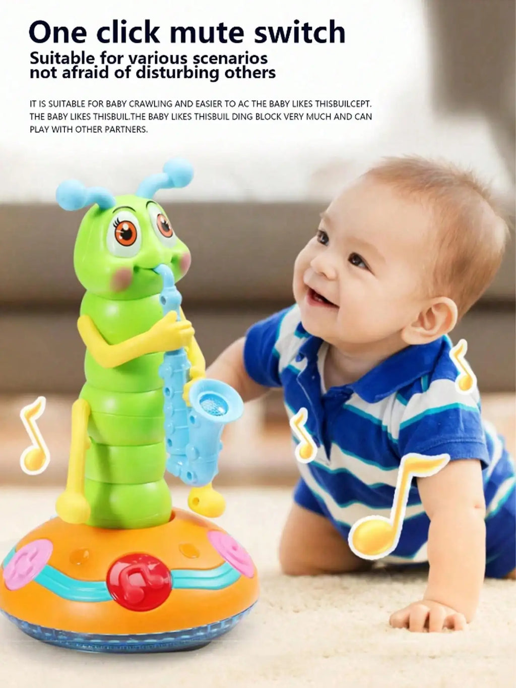 Electric Caterpillar Saxophone Toy – Dancing LED Light Music Toy for Kids