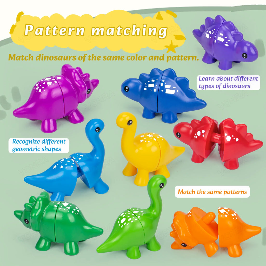 Matching Dinosaur Toy with Storage Bucket – Montessori Counting & Learning Toy for Toddlers