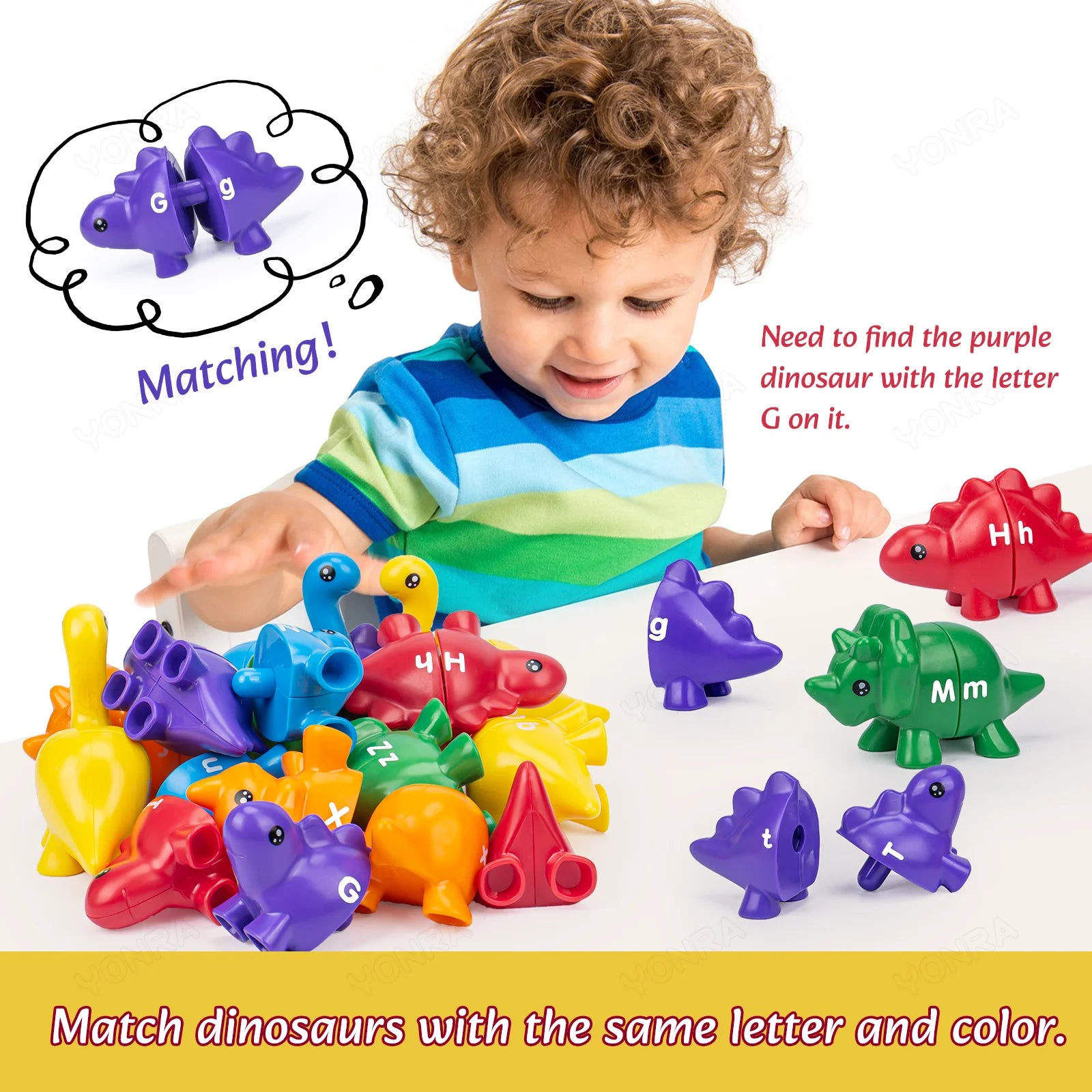 Matching Dinosaur Toy with Storage Bucket – Montessori Counting & Learning Toy for Toddlers