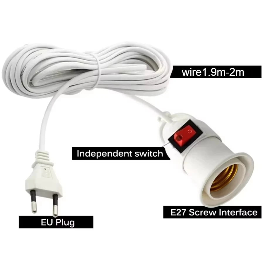 E27 Plant Grow Lamp Holder with Switch & EU Plug – 2m Cable
