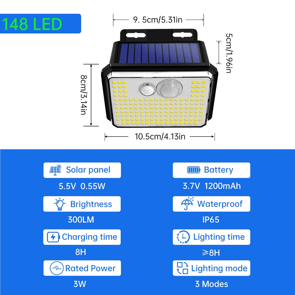 Solar Security Wall Light – 148 LED Motion Sensor Outdoor Garden Lamp