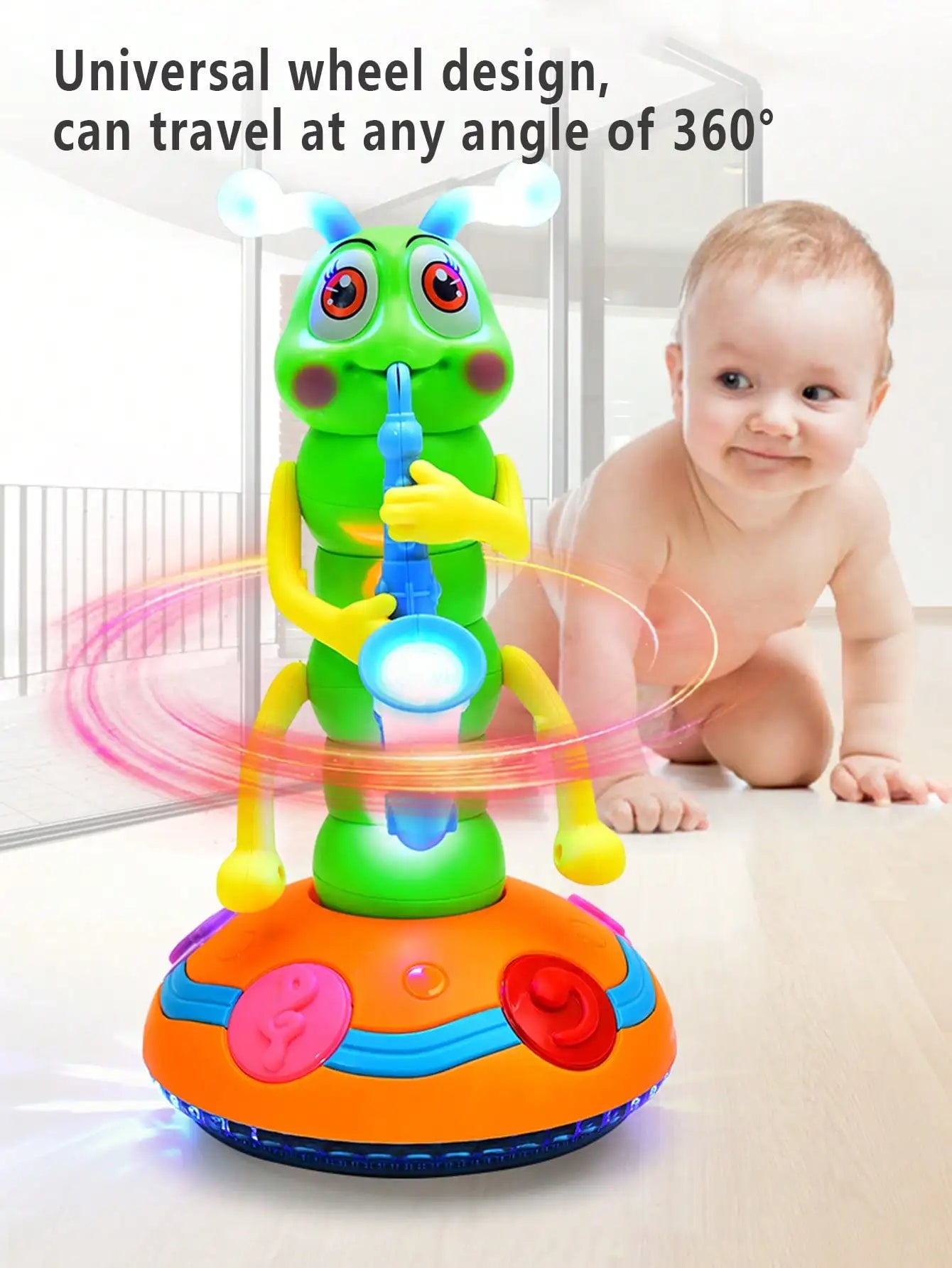 Electric Caterpillar Saxophone Toy – Dancing LED Light Music Toy for Kids