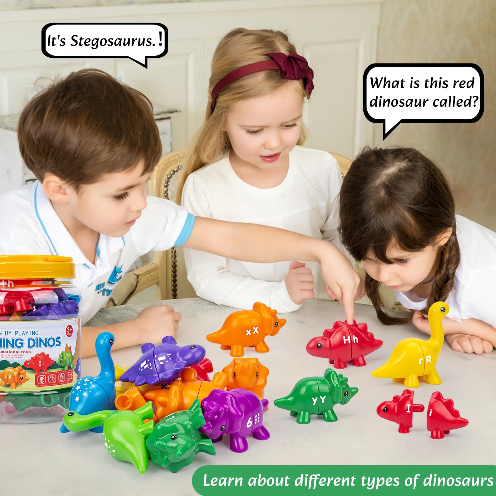 Matching Dinosaur Toy with Storage Bucket – Montessori Counting & Learning Toy for Toddlers