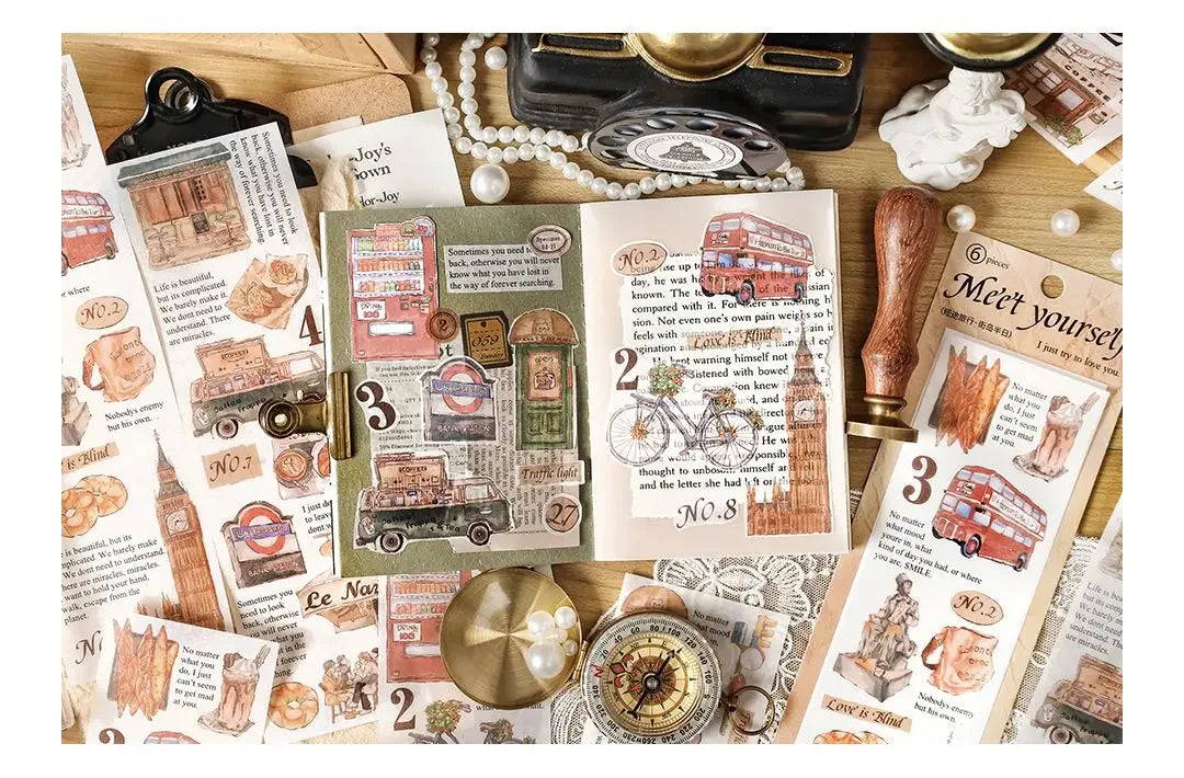 Travel Stickers Pack – 6pcs DIY Scrapbooking & Junk Journal