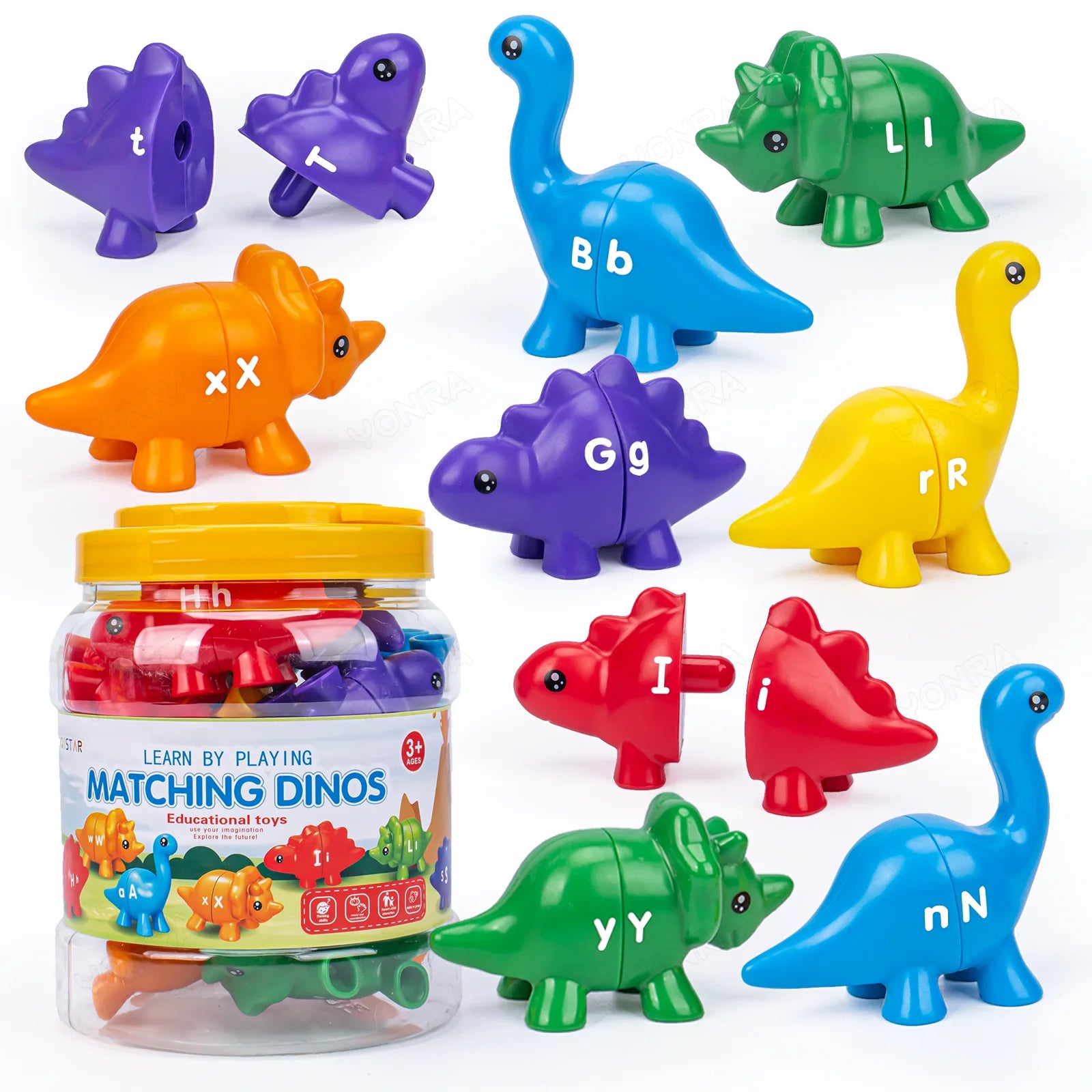 Matching Dinosaur Toy with Storage Bucket – Montessori Counting & Learning Toy for Toddlers