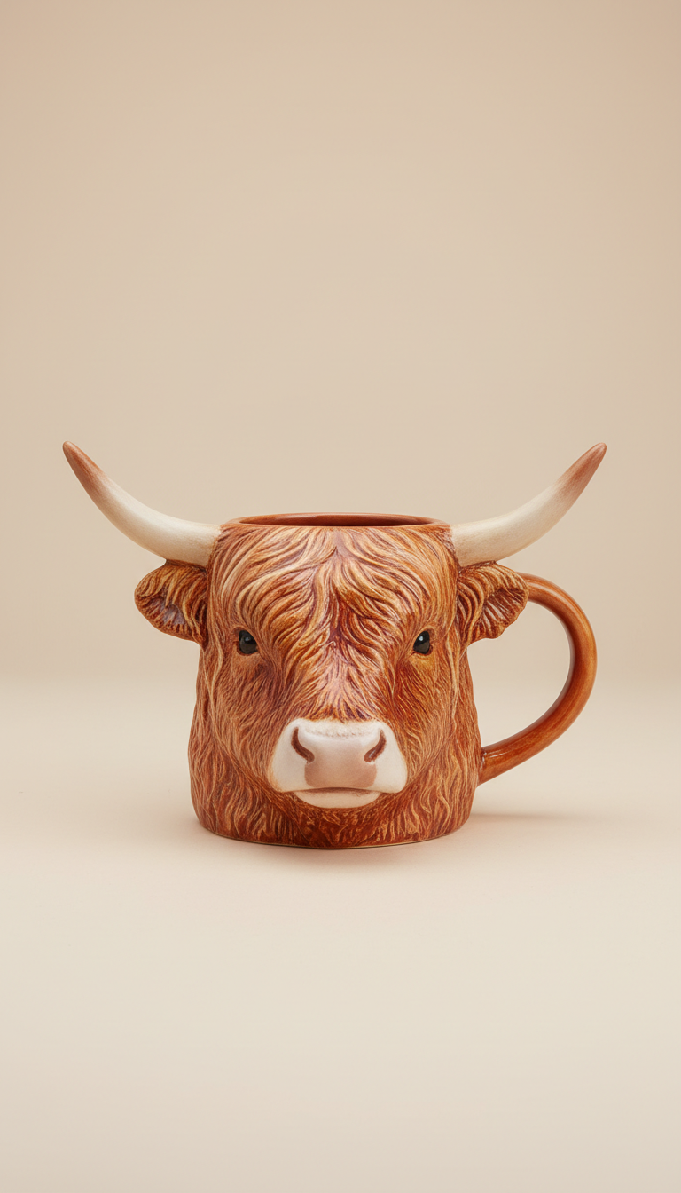 Highland Cow Ceramic Mug With Earthy Glaze